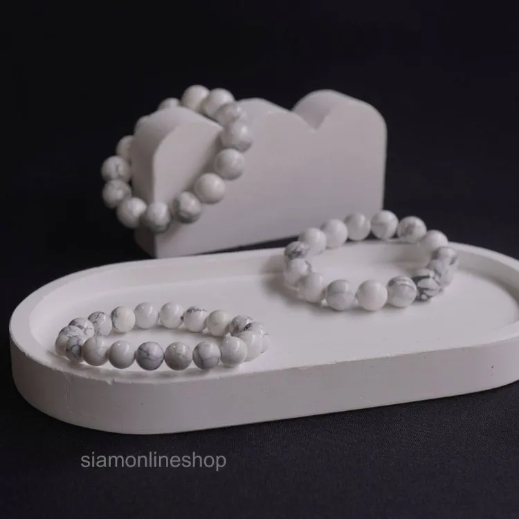HOWLITE หินฮาวไลท์ เลือกขนาดเม็ดหินได้ (4-14 มม.) หินแห่งความใจเย็น สร้อยข้อมือหินแท้