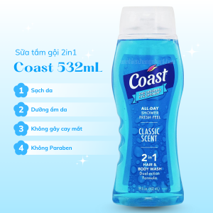 Sữa tắm gội nam 2in1 Coast Classic Scent 532ml Mỹ - Hàng nhập khẩu