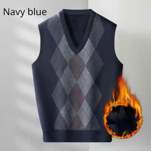 2024New Fashion Mens Diamond Checkered Knitted Vest Pullover V Neck Sleeveless Sweater Autumn Winter Casual Business Men Clothing