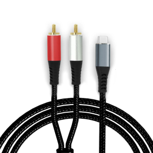 Braideds Nylon USB C To 2RCA Auxiliary Sound Converters For Phones Tablets Laptops With Aluminum Housing