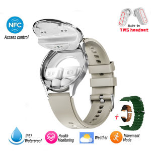 2024 New Women Smart Watch TWS Bluetooth Headset Sports Watch 2-in-1 IP67 Waterproof Men Fitness Tracker NFC Weather Heart Rate White Smartwatch
