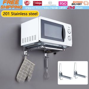 【Local Warehouse】【2PCS】Wall-Mounted Oven Rack Stainless Steel Retractable Bracket Kitchen Microwave Oven Shelf Sturdy Oven Holder Microwave Oven Holder Folding Rack Stainless Steel Kitchen Shelf Foldable Retractable Bracket Oven Rack Thicken Version