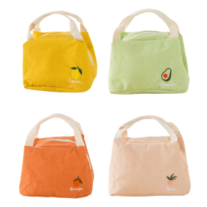 Large Capacity Thermal Lunch Box Container Colorful Cotton Linen Insulated Storage Bag with Handle For Daily Use