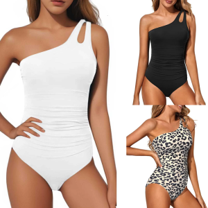 Phụ Nữ một bên vai Áo Tắm 1 Mảnh đồ bơi Monokini Bụng Điều Khiển Swimwears Với dây đeo vai có thể điều chỉnh