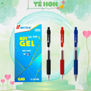 Hộp 12 Bút Gel Bấm Bitex G03 0.7mm – Mực Xanh/Đỏ/Đen – Viết Êm Nét Đều
