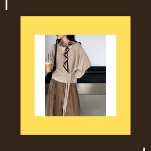 Women Elegant Waist‑Cinch V‑Neck Knit Sweater 2026 Early Fall Versatile Top