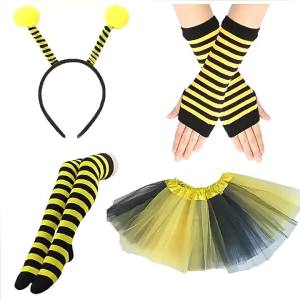 2026 Halloween Cosplay Bee Costume for Adults and Children Party Dress-Up with Wings Cape Headband and Glasses Set
