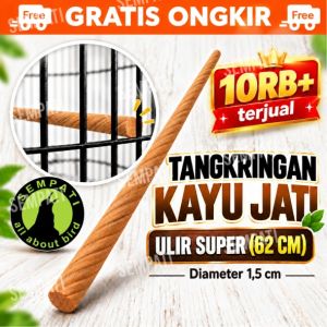 SEMPATI Tangkringan Burung Kayu Jati Motif Ulir D15 Super Padat Grade A Jati Panjang 60 65 CM Tenggeran Sangkar Kandang Burung Umbaran Murai Batu Cucak Jalak Kenari Parkit Pleci Kacer Murai Lovebird Perkutut