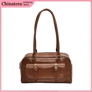 กระเป๋าสะพายไหล่ PU Retro ฤดูหนาวฤดูใบไม้ร่วงใต้วงแขนกระเป๋าด้านบนจับรักแร้กระเป๋าสีทึบสำหรับผู้หญิงทำงานหรือใช้ทุกวัน