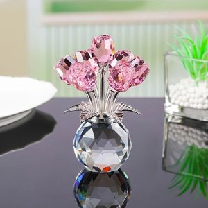 SPARAK Crystal Rose Sculpture Reflect Colorful Crystal Rose Bundle Creative Small Desktop Floral Decorations Valentines Day