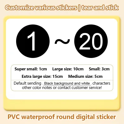 PVC Number Stickers Self Adhesive Waterproof Digital Labels School Restaurant Table Contest Labels Large Round Durable Number Stickers