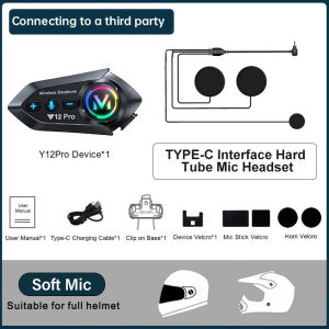 HLINKEY Y12 PRO Motorcycle Intercom Bluetooth 5.4 500M Intercomunicador Speaker Earphone For 2 Rider Compatibility IPX6 Waterproof Hands Free Call