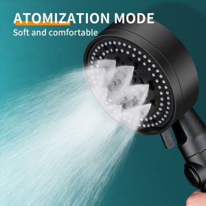 Handheld Shower Head Water Saving Black 8 Mode Adjustable High Pressure Shower One-key Stop Water Shower Bathroom Accessories
