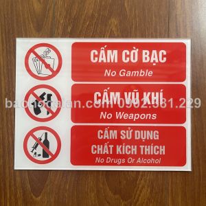 Bảng mica cấm cờ bạc kích thước 15 x 30cm