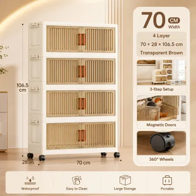 SALVO 50/60CM Tahan Lembablemari Plastik Pakaian Bayi Organizer Hemat Ruang Katrol Senyap Anti Debu Penyimpanan Serbaguna Lemari Susun Lemari Penyimpanan Wardrobe Organisers