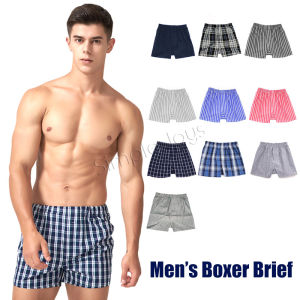 Mens Tartan Boxer Brief Underwear Cotton Shorts with Button Fly (M/L/XL/XXL)