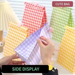 20PCS Paper Gift Bags Cute Doorgift Bag Aesthetic Storage Bag Bakery Plaid Gift Bag Stationery