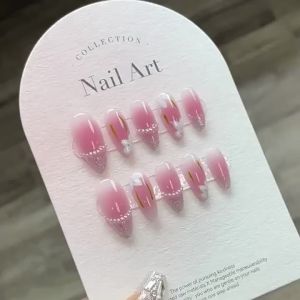 [HANDMADE]Momoya Spring Flower Gentle Pink Pearl Artificial Nail Phototpy Nails Reusable and Removable Nails