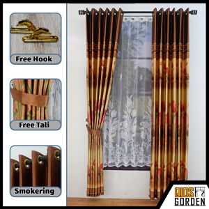 Gorden Pintu Kamar Mewah Kain Blackout Motif Bunga Tulip Model Smokering Tinggi 230 cm