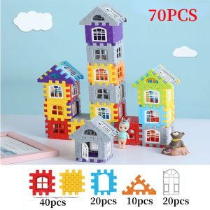 AODUOYAYA 70/140/210PCS Kids DIY House Building Blocks Large Particle Block Wall Window Model Assemble Blocks