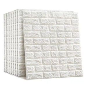 PAKET 20 LEMBAR Wallpaper Dinding 3D Anti Air Foam Motif Batik Putih Gold Dekorasi Rumah 35x35 cm