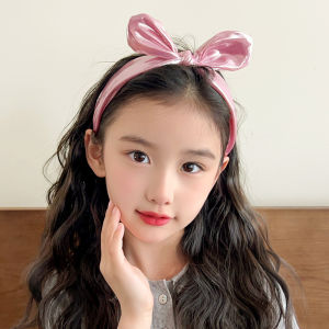 New Childrens Premium Silver Glossy Bow Headband Girls Rabbit Ears Headband Sweet Girl Hairpin