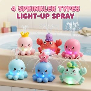 Electric Bath Toy Water Spray Ball Baby Kids Bath 4 Sprinkler Nozzles Colorful Lights Safe Material
