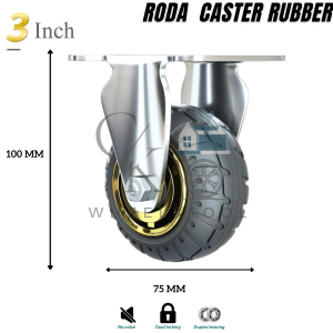 RODA CASTER RUBBER MODEL REM MATI HIDUP RODA TROLY PU TEBAL 3 4 5 INCH HEAVY DUTY