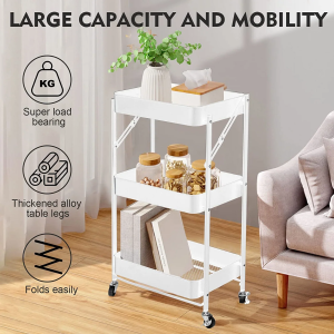 Nicedeal 3 Tier Foldable Storage Trolley Multi-purpose Rolling Cart Home Organiser rack