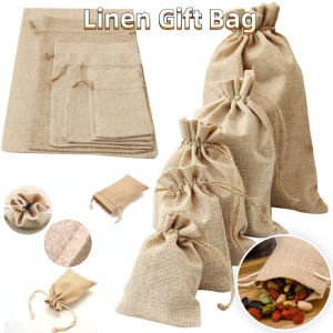 10pcs Burlap Drawstring Pouch Plain Linen Gift Bag Jute Storage Organizer Pouch String Bag Dust Stringbag
