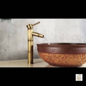 Faucet All Copper European Style Antique Retro Bamboo Single Hole Basin Counter top basin taps Under-counter basin taps Art Counter Hot And ColdFast shipping