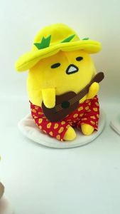 Sanrio Gudetama Egg Yolk Stuffed Plush Toy Hawaiian Holding Guitar Plush Toy Cartoon Doll Gift for Children