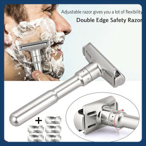 ส่งเร็วภายใน 24 ชม มีดโกนหนวดความปลอดภัยแบบสองขอบสำหรับผู้ชายมีดโกนหนวดความปลอดภัยที่ปรับได้ชุดโกนหนวดแบบดั้งเดิมในอุดมคติ แถมใบมีดโกน 5 ใบ