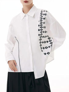 XITAO Shirt Casual Asymmetric Shirt Print Patchwork Women Top