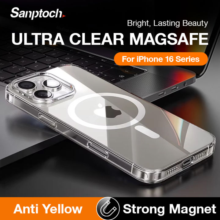 Sanptoch For Magsafe Crystal Clear Phone Case For iPhone 17 16 15 14 13 12  Pro Max Slim Transparent Hard Cover For iPhone 17Air 16 15 14 Plus Military 