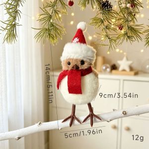 LIUJIR Mũ Giáng Sinh Đồ trang trí hình chim bằng vải mềm Nơ đỏ Sáng tạo Trang trí Giáng sinh Mềm mại Dễ thương Đồ trang trí treo cây thông Noel Đồ trang trí tiệc