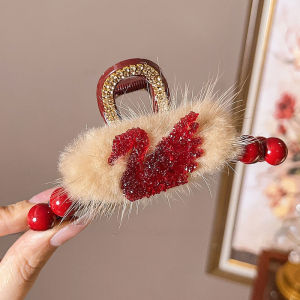 2026 Hot Sale [ Shipped from China ] Super fairy red plush hair claw clip for women festive New Year atmosphere hair clip for updo shark clip hair accessory B3