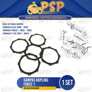 Kampas Kopling Force 1 (Harga Set) - Plat Kanvas Kopleng Clutch Yamaha Alfa Crypton F1ZR Jupiter Z