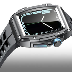 For Apple Watch 8 Modification Kit Band Case 45mm 44mm Rubber Silicone Strap+Stainless Steel Mod kit For i Watch Series 8 7 SE 6 5 4