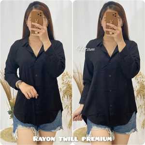 (COD) - KEMEJA POLOS KERAH RAYON TWILL ADEM  ATASAN LENGAN PANJANG WANITA TERBARU