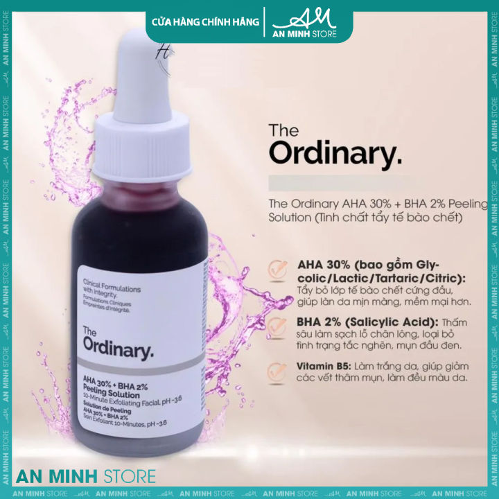 [CHÍNH HÃNG] Tinh Chất Peel da The Ordinary AHA 30%+BHA 2% Peeling Solution 30ml ngừa mụn giảm thâm sáng da