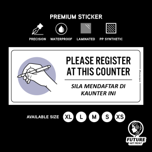 Register Registration Counter. Daftar Mendaftar Pendaftaran Kaunter. Premium Sticker Sign Signage Notice Label.