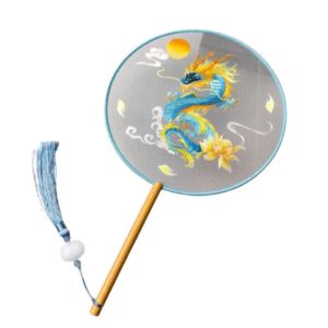 MAOMEI HOUSE Sáng Tạo Quạt lụa thêu Phong cách Trung Quốc Gấu Trúc Dễ Thương Quạt tròn kiểu cổ Trung Quốc Quạt nhảy Có tua Quạt tròn thêu Trang trí nhà cửa