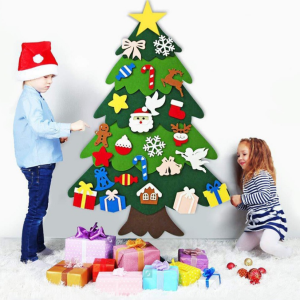 【5M LED String Lights】Felt Christmas Tree 3.2ft DIY Wall Hanging Xmas Tree With 25Pcs Ornaments