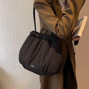 [SG SELLER] 2 Colors Large Puffy Quilted Pillow Women Neutral Colors Polyester Spacious Shoulder Bag Black Light Grey