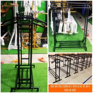 VNS-028 Xào Kệ Đôi Sào Treo Đồ 2 Bên Có Kệ Trên Và Dưới Để Đồ. Giá Treo Đồ Sắt Sơn Tĩnh Điện