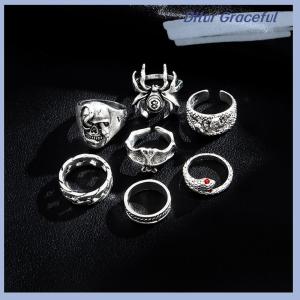 Ditur แหวนงูพังก์7ชิ้น เซ็ตสำหรับผู้หญิงโกธิคแมงมุมผู้ชายเครื่องประดับแฟชั่นเครื่องประดับของขวัญ