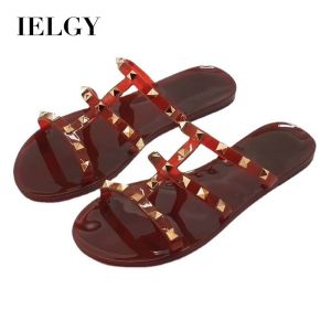 IELGY New Studded Crystal Slipper Jelly Womens Sandals Flats