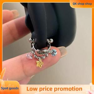 ✨QK shop✨ Star Chain Small Zircon Hoop Earrings For Women Stainless Steel Ear Bone Nail Earring New Trendy Body Accessorie