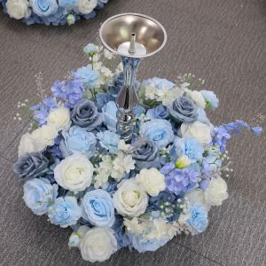 Blue and White 50cm Wedding Table Centerpiece Candlestick Decor Garland Crown Flower Wreath Floral Arrangement Event Party Props